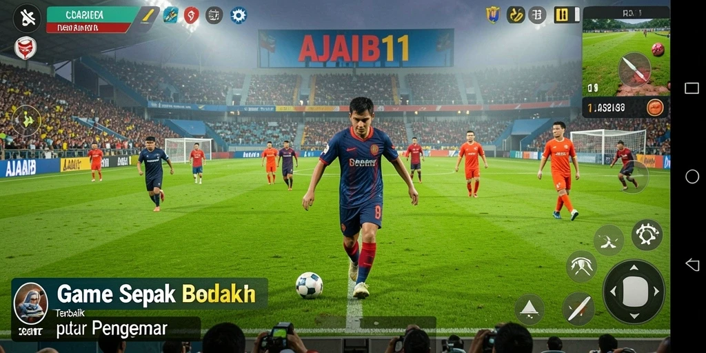 Tampilan menarik dari AJAIB11 saat gameplay sepak bola.