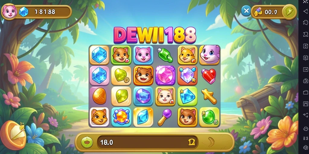 Tampilan gameplay DEWI188 dengan berbagai level Match-3 yang menantang.