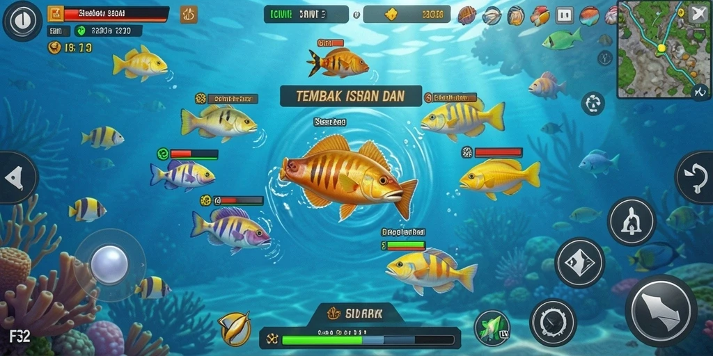 Menampilkan gameplay seru dalam menembak ikan di F32.