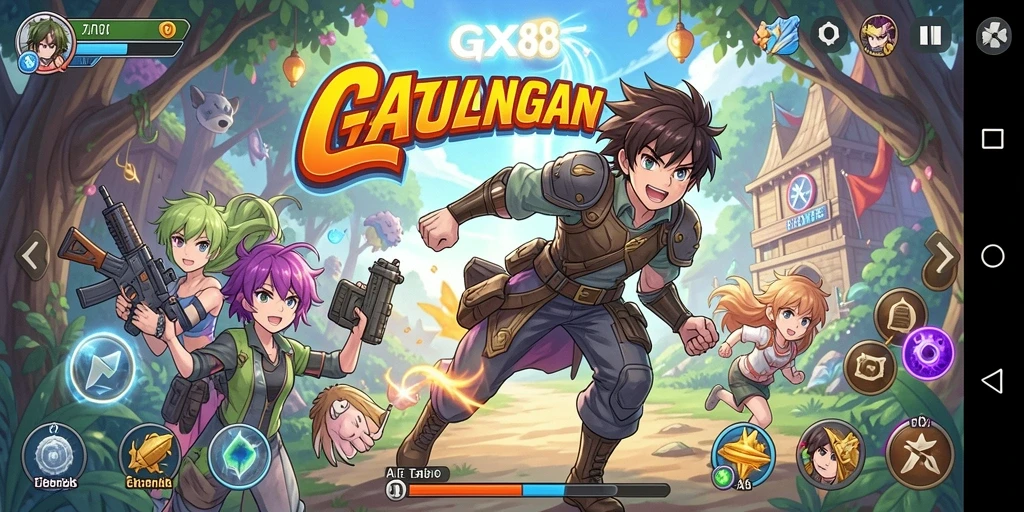 Screenshot GX88 menampilkan aksi seru dari karakter anime.