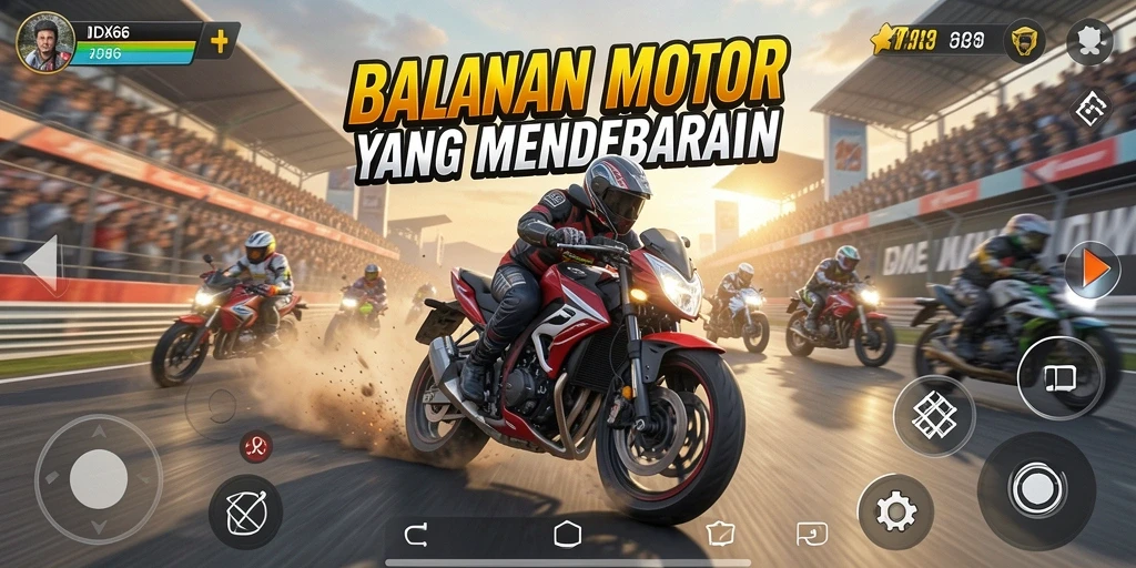 Gameplay mendebarkan dari balapan motor di IDX66.