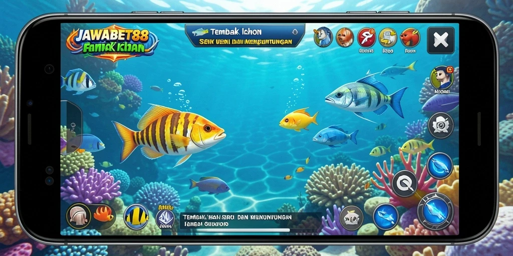 Screenshot utama JAWABET88 menampilkan aksi seru dalam game Tembak Ikan.