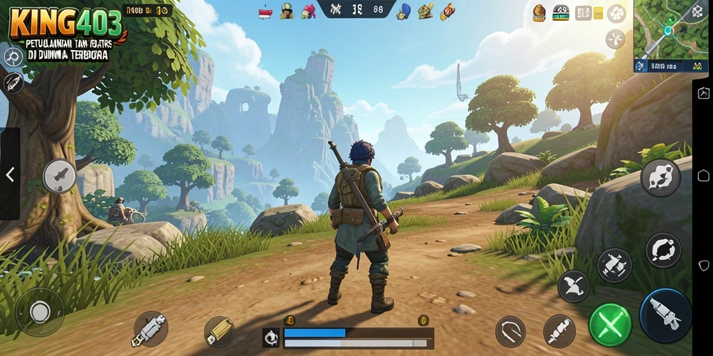 Tampilan screenshot gameplay KING403 yang menampilkan dunia terbuka yang luas.