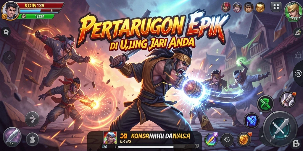 Tampilan screenshot KOIN138 dengan karakter bertarung dalam arena yang memukau.