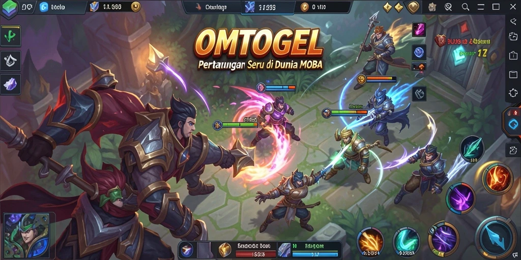 Screenshot utama OMTOGEL menampilkan pertarungan seru di arena.