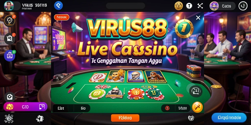 Screenshot menunjukkan dealer langsung dan suasana Live Casino yang mendebarkan di VIRUS88.
